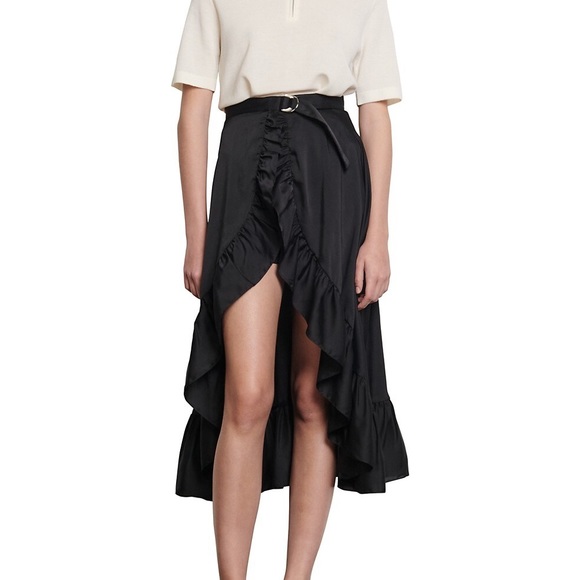 SANDRO IIONA WRAP SKIRT BUILT IN SHORTS RUFFLE BLACK NWT SZ XS - Picture 8 of 13